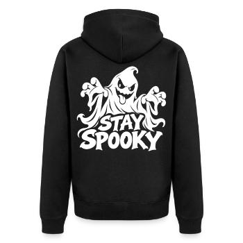 Stay Spooky Geisterdesign - Unisex Premium Bio Zip Hoodie - Schwarz - Hinten - Nico (187cm)