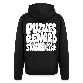Puzzlehumor – Puzzles Reward Stubbornness - Unisex Premium Bio Zip Hoodie - Schwarz - Hinten - Nico (187cm)