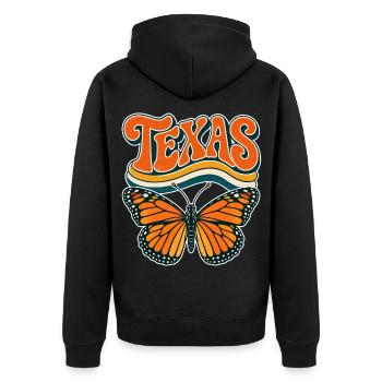 Texas Butterfly Retro Motif - Unisex Premium Bio Zip Hoodie - Schwarz - Hinten - Nico (187cm)