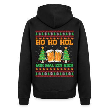 Ho Ho Hol – Zwei Bierkrüge unterm Tannenbaum - Unisex Premium Bio Zip Hoodie - Schwarz - Hinten - Nico (187cm)