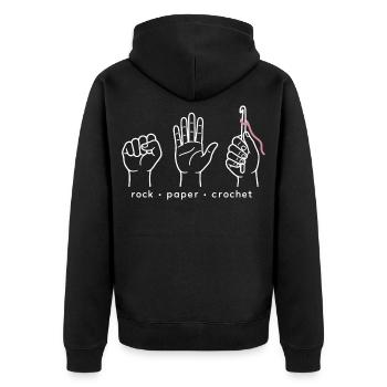 Stein Papier Häkeln - Unisex Premium Bio Zip Hoodie - Schwarz - Hinten - Nico (187cm)