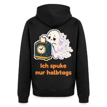 Ich spuke nur halbtags – Geist mit Stempelkarte - Unisex Premium Bio Zip Hoodie - Schwarz - Hinten - Nico (187cm)
