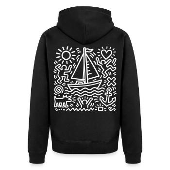 Segeln - Unisex Premium Bio Zip Hoodie - Schwarz - Hinten - Nico (187cm)
