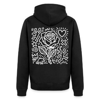 Rose - Unisex Premium Bio Zip Hoodie - Schwarz - Hinten - Nico (187cm)