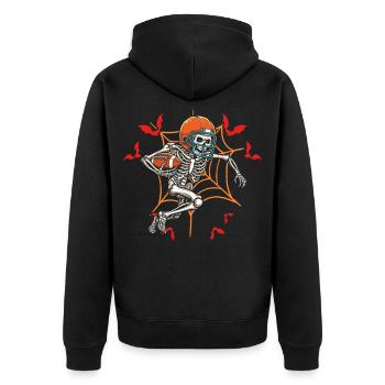Halloween Skeleton Pumpkin Spooky American Footbal - Unisex Premium Bio Zip Hoodie - Schwarz - Hinten - Nico (187cm)