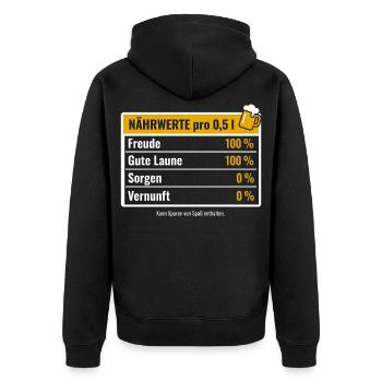 Nährwerte Bier Freude Gute Laune Lustiger Spruch - Unisex Premium Bio Zip Hoodie - Schwarz - Hinten - Nico (187cm)