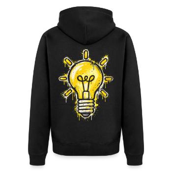 Leuchtende Idee Motiv - Unisex Premium Bio Zip Hoodie - Schwarz - Hinten - Nico (187cm)