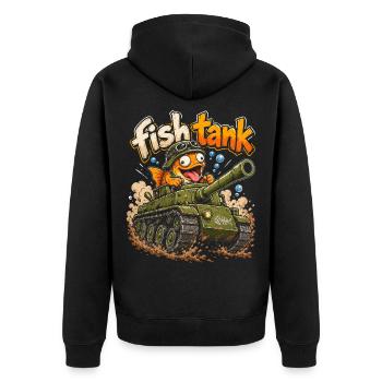 FischTank Heldenpanzer - Unisex Premium Bio Zip Hoodie - Schwarz - Hinten - Nico (187cm)