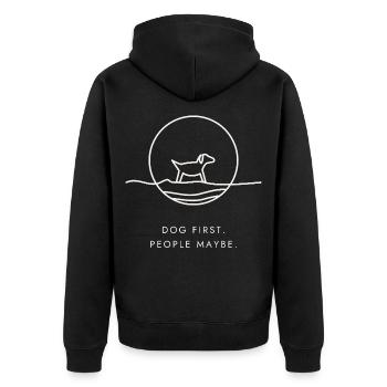Hundeliebhaber-Geschenk – Hund zuerst. Vielleicht Menschen. - Unisex Premium Bio Zip Hoodie - Schwarz - Hinten - Nico (187cm)