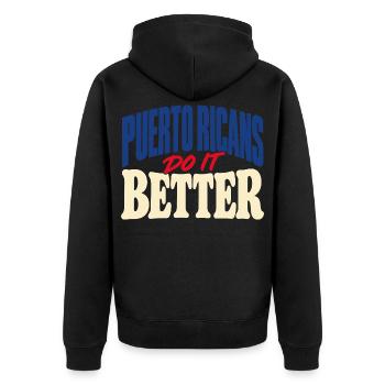 Puerto Ricaner Heimatliebe zeigen - Unisex Premium Bio Zip Hoodie - Schwarz - Hinten - Nico (187cm)