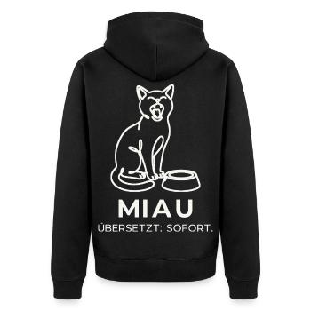 Miau Übersetzt Sofort – Katze Strichzeichnung - Unisex Premium Bio Zip Hoodie - Schwarz - Hinten - Nico (187cm)