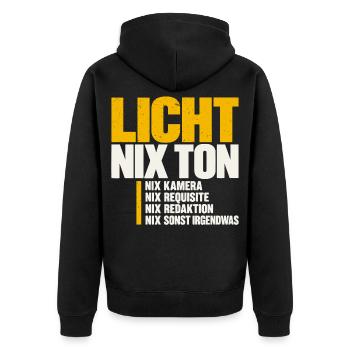 Licht nix Ton – Fernsehtechnik Humor - Unisex Premium Bio Zip Hoodie - Schwarz - Hinten - Nico (187cm)