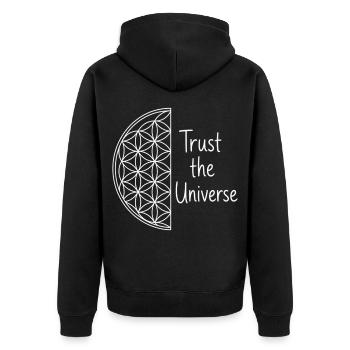 Blume des Lebens Spirituell - Unisex Premium Bio Zip Hoodie - Schwarz - Hinten - Nico (187cm)