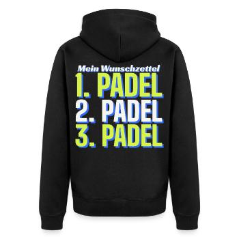 Wunschzettel: Padel, Padel, Padel - Weihnachten - Unisex Premium Bio Zip Hoodie - Schwarz - Hinten - Nico (187cm)