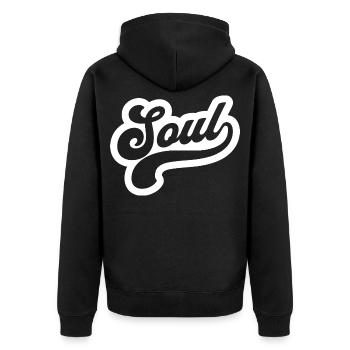 Soul Script Retro-Logo - Unisex Premium Bio Zip Hoodie - Schwarz - Hinten - Nico (187cm)