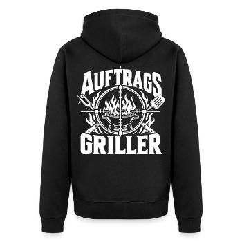 Auftragsgriller Flammenkreis - Unisex Premium Bio Zip Hoodie - Schwarz - Hinten - Nico (187cm)