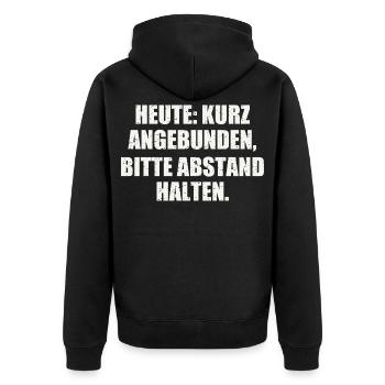 HEUTE KURZ ANGEBUNDEN Sarkastisch Abstand Halten - Unisex Premium Bio Zip Hoodie - Schwarz - Hinten - Nico (187cm)