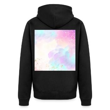 Pastellfarbenes Aquarellleuchten mit goldenen Punkten - Unisex Premium Bio Zip Hoodie - Schwarz - Hinten - Nico (187cm)