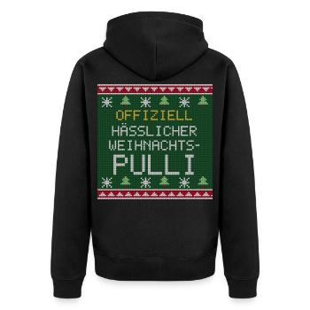 Offiziell hässlicher Weihnachtspulli Strickmuster - Unisex Premium Bio Zip Hoodie - Schwarz - Hinten - Nico (187cm)