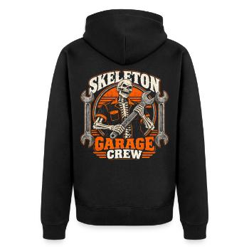 Skeleton Garage Crew - Vintage Mechanic Skull - Unisex Premium Bio Zip Hoodie - Schwarz - Hinten - Nico (187cm)