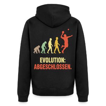 Evolution abgeschlossen Tischtennis Spruch - Unisex Premium Bio Zip Hoodie - Schwarz - Hinten - Nico (187cm)