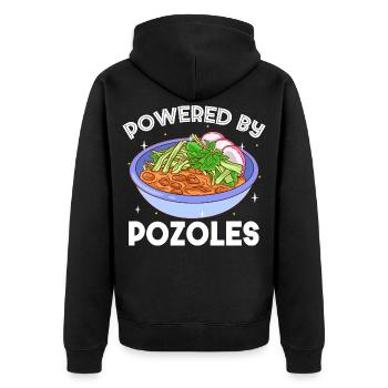 Powered by Pozoles - Unisex Premium Bio Zip Hoodie - Schwarz - Hinten - Nico (187cm)