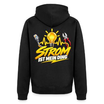Strom ist mein Ding Elektro-Style - Unisex Premium Bio Zip Hoodie - Schwarz - Hinten - Nico (187cm)