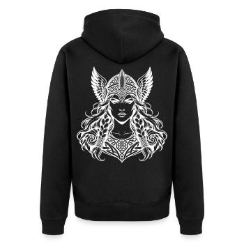 Valkyrie-Kriegerin mit geflügeltem Helm - Unisex Premium Bio Zip Hoodie - Schwarz - Hinten - Nico (187cm)