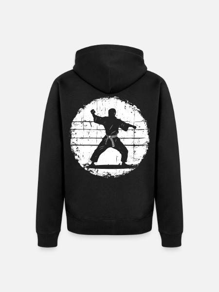 Karateka Zeichnung - Unisex Premium Bio Zip Hoodie - Schwarz
