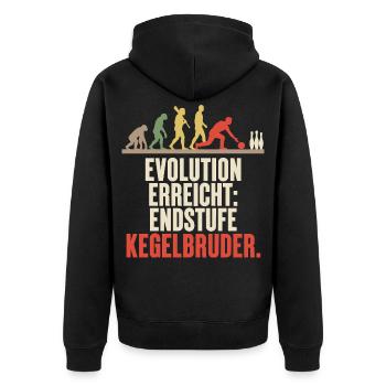 Evolution Endstufe Kegelbruder – Kegeln Spruch - Unisex Premium Bio Zip Hoodie - Schwarz - Hinten - Nico (187cm)