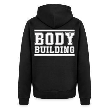 Body Building Bold Schriftzug - Unisex Premium Bio Zip Hoodie - Schwarz - Hinten - Nico (187cm)