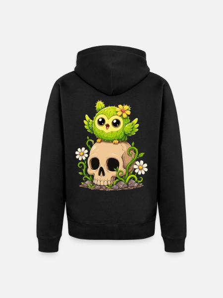 Kaktus-eule Auf Schädel Niedliche - Unisex Premium Bio Zip Hoodie - Schwarz