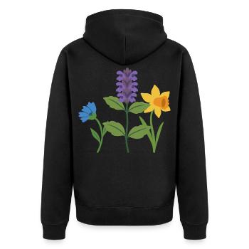 Blumen botanisch Pflanzen Zeichnung Blumenmotiv - Unisex Premium Bio Zip Hoodie - Schwarz - Hinten - Nico (187cm)
