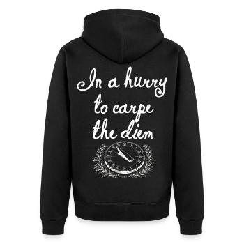 Carpe diem - Unisex Premium Bio Zip Hoodie - Schwarz - Hinten - Nico (187cm)