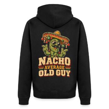 Nacho Average Old Guy - Unisex Premium Bio Zip Hoodie - Schwarz - Hinten - Nico (187cm)