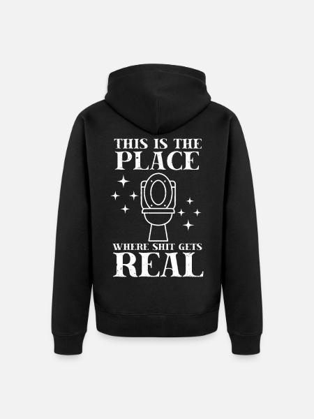 Hier wird es ernst - Unisex Premium Bio Zip Hoodie - Schwarz