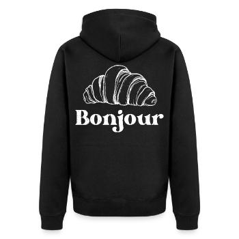 Bonjour - Unisex Premium Bio Zip Hoodie - Schwarz - Hinten - Nico (187cm)
