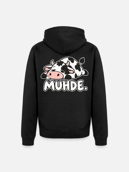 MUHDE. - müde Kuh - Unisex Premium Bio Zip Hoodie - Schwarz