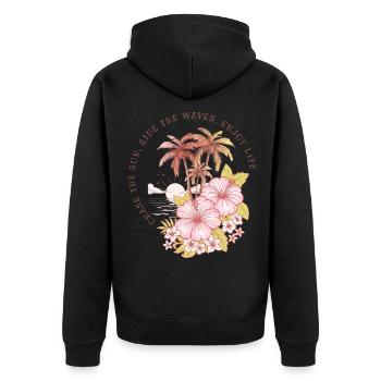 Chase The Sun Sommer Strand Palmen - Unisex Premium Bio Zip Hoodie - Schwarz - Hinten - Nico (187cm)