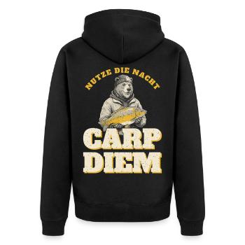 Karpfenangler lustig - Nutze die Nacht - Unisex Premium Bio Zip Hoodie - Schwarz - Hinten - Nico (187cm)