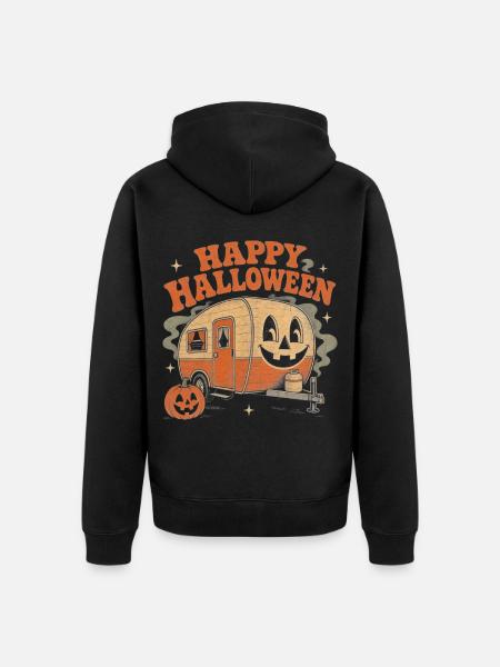 Halloween Wohnwagen Camping Kürbis - Unisex Premium Bio Zip Hoodie - Schwarz