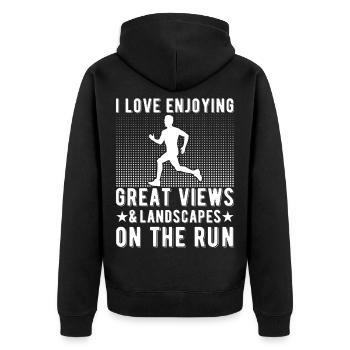 Runn Country Runner and XC Coach - Unique Cross - Unisex Premium Bio Zip Hoodie - Schwarz - Hinten - Nico (187cm)
