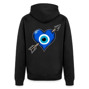 Nazarherz mit Pfeil - Unisex Premium Bio Zip Hoodie - Schwarz - Hinten - Nico (187cm)