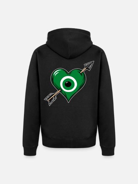 Nazarherz mit Pfeil Grün - Unisex Premium Bio Zip Hoodie - Schwarz