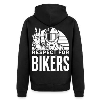  Backprint: Biker Motorradfahrer Motorcycle Moped - Unisex Premium Bio Zip Hoodie - Schwarz - Hinten - Nico (187cm)