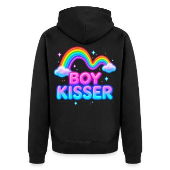 Jungenküsser - Unisex Premium Bio Zip Hoodie - Schwarz - Hinten - Nico (187cm)