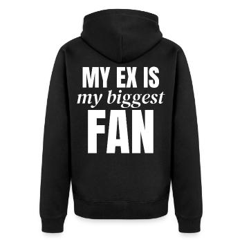 Mein Ex ist mein größter Fan - Unisex Premium Bio Zip Hoodie - Schwarz - Hinten - Nico (187cm)