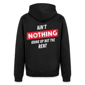 Es wird nichts höher außer dem Miet-Humor, Loyer - Unisex Premium Bio Zip Hoodie - Schwarz - Hinten - Nico (187cm)