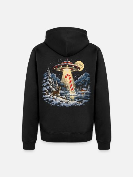 Weihnachts-UFO-Zuckerstangenentführungsdesign - Unisex Premium Bio Zip Hoodie - Schwarz