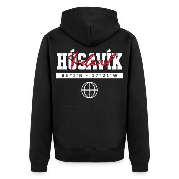 Húsavík Island Koordinaten Reise Souvenir - Unisex Premium Bio Zip Hoodie - Schwarz - Hinten - Nico (187cm)